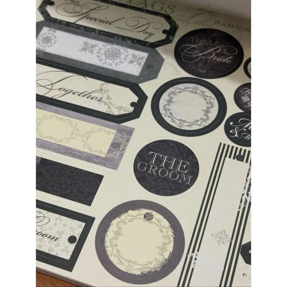 Déjà Views wedding-themed paper and punch-out card stock labels
